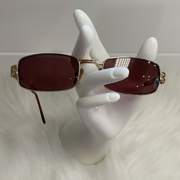 Rectangular Dark Brown Prescription Lens Sunglasses/Gold Tone Frame/Unisex/Case - Picture 9 of 16